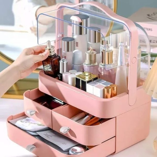 Portable Makeup Organizer with Built-in Drawers - Space-Saving Cosmetic Storage Box