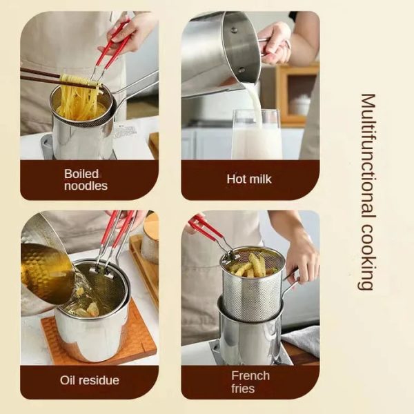 304 Stainless Steel Deep Fryer Pot with Strainer - 1200ML Heavy-Duty Frying Pan