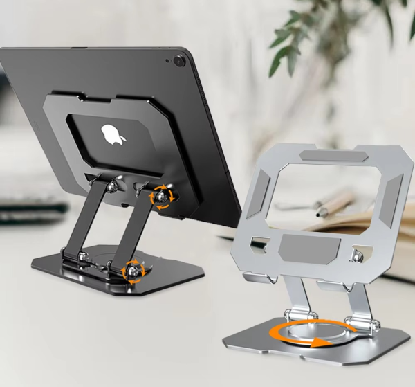360° Rotating Metal Tablet & Mobile Stand – Adjustable Foldable Portable Desk Mount
