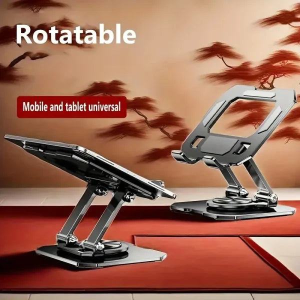 360° Rotating Metal Tablet & Mobile Stand – Adjustable Foldable Portable Desk Mount