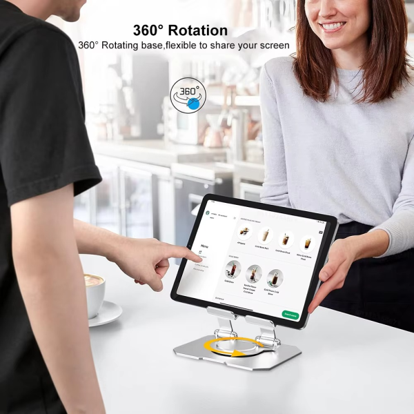 360° Rotating Metal Tablet & Mobile Stand – Adjustable Foldable Portable Desk Mount