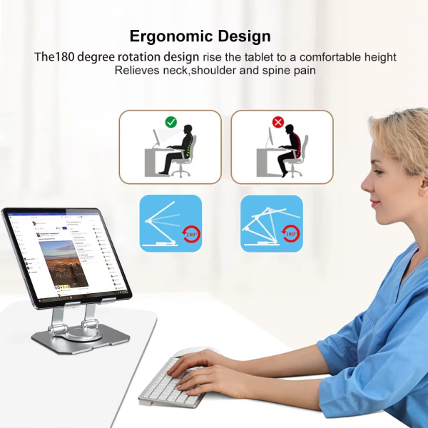 360° Rotating Metal Tablet & Mobile Stand – Adjustable Foldable Portable Desk Mount