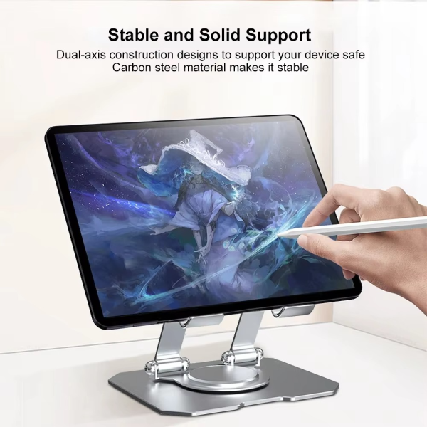 360° Rotating Metal Tablet & Mobile Stand – Adjustable Foldable Portable Desk Mount