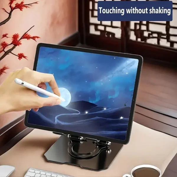 360° Rotating Metal Tablet & Mobile Stand – Adjustable Foldable Portable Desk Mount