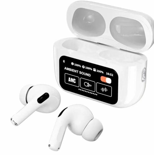 A9 Pro Wireless Earbuds with ANC - Matte Black LED Display Earphones