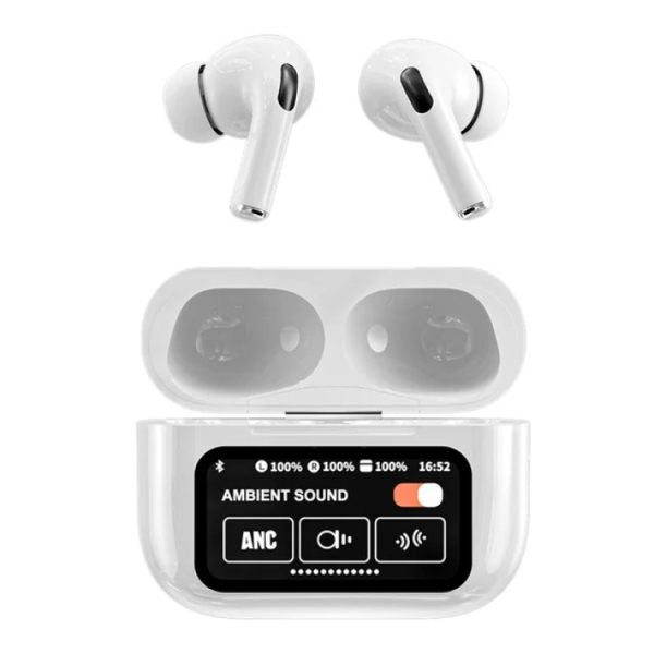 A9 Pro Wireless Earbuds with ANC - Matte Black LED Display Earphones