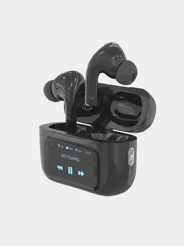 A9 Pro Wireless Earbuds with ANC - Matte Black LED Display Earphones