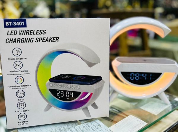 3-in-1 Wireless Charger Speaker with LED Lights & Alarm