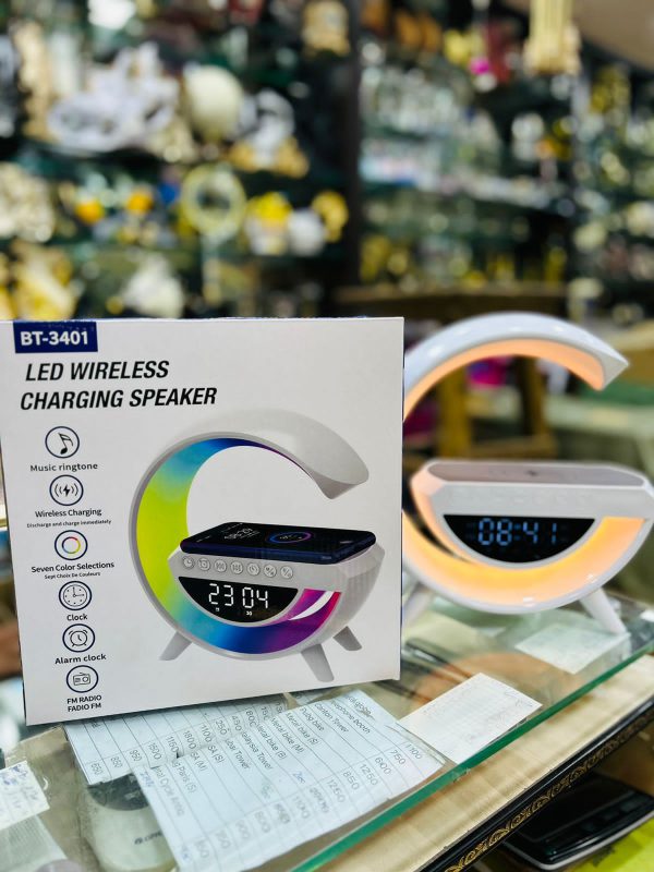 3-in-1 Wireless Charger Speaker with LED Lights & Alarm