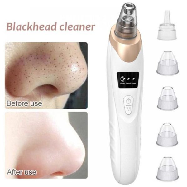 USB Rechargeable Blackhead Remover with LED Light - 4 Suction Heads & 3 Adjustable Levels
