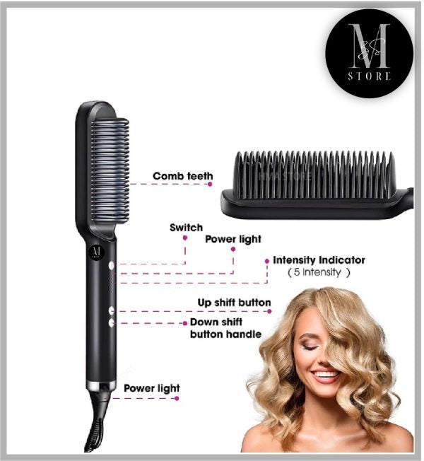 HQT-909B Electric Hair Straightening & Curling Comb - 2-in-1 Professional Hair Styler