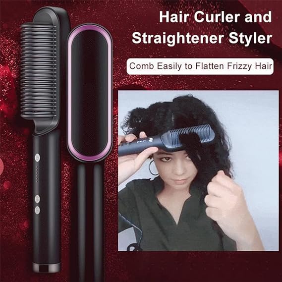 HQT-909B Electric Hair Straightening & Curling Comb - 2-in-1 Professional Hair Styler