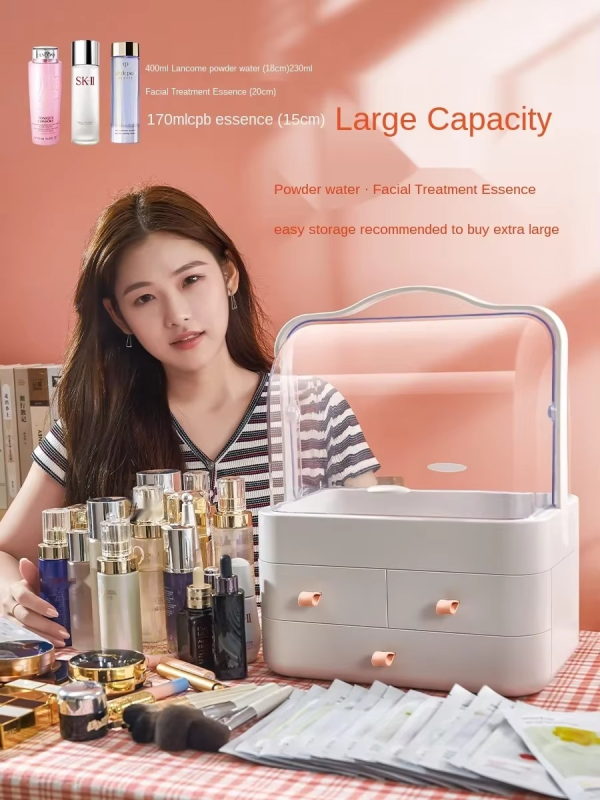 Portable Makeup Organizer with Built-in Drawers - Space-Saving Cosmetic Storage Box
