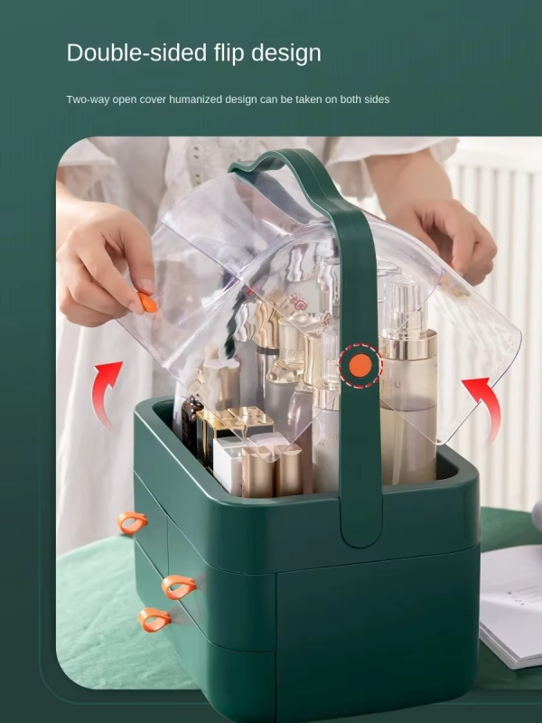 Portable Makeup Organizer with Built-in Drawers - Space-Saving Cosmetic Storage Box