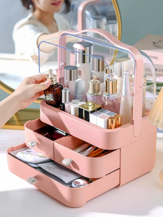 Portable Makeup Organizer with Built-in Drawers - Space-Saving Cosmetic Storage Box