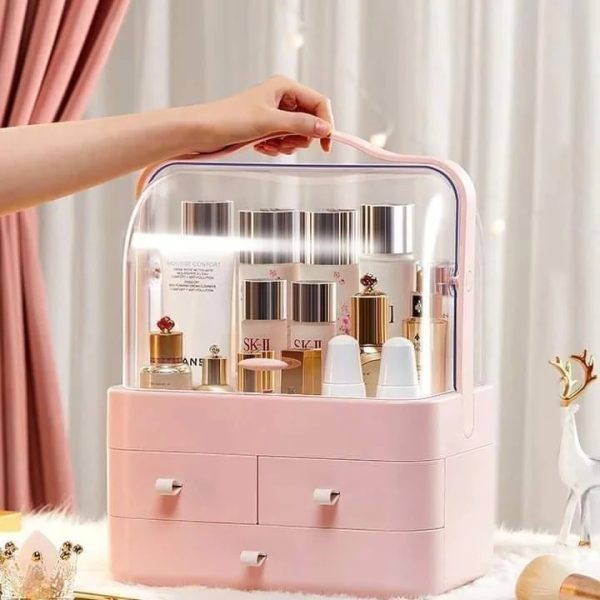 Portable Makeup Organizer with Built-in Drawers - Space-Saving Cosmetic Storage Box