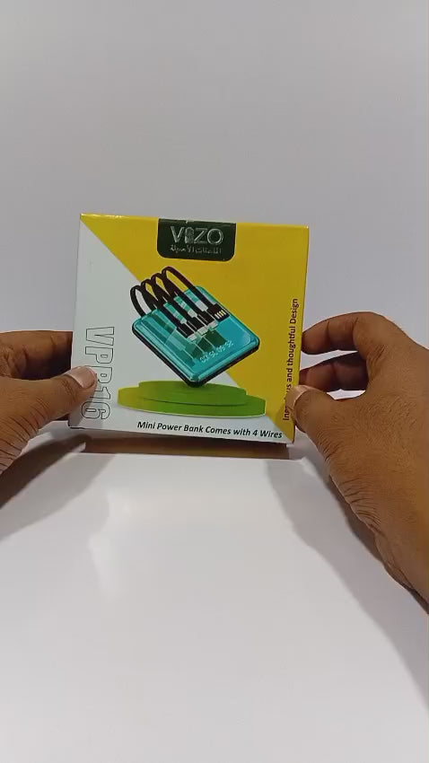 Vizo VPB16 - 10,000mAh Compact Power Bank with Built-in Cables