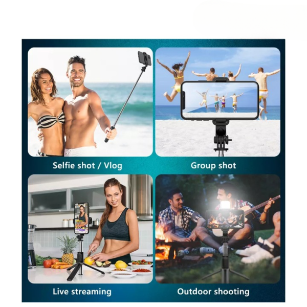 Selfie Stick With LED Light Wireless Bluetooth Foldable Mini Tripod Stand - Black