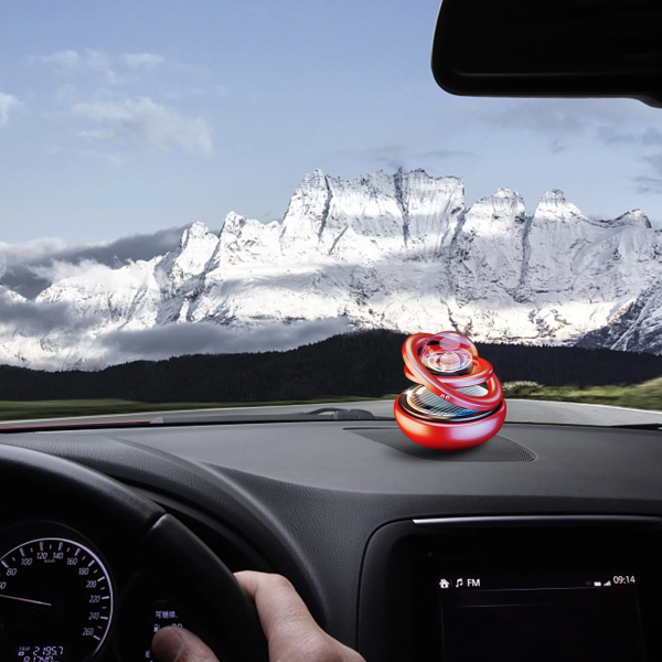 Solar Car Air Freshener Rotating Double-Ring - Levitating Dashboard Decor with Sea Scent (Random Color)