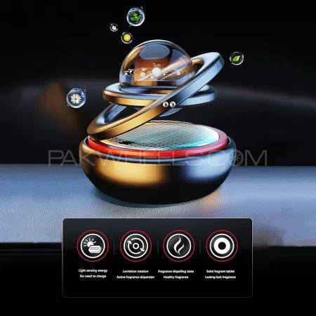 Solar Car Air Freshener Rotating Double-Ring - Levitating Dashboard Decor with Sea Scent (Random Color)