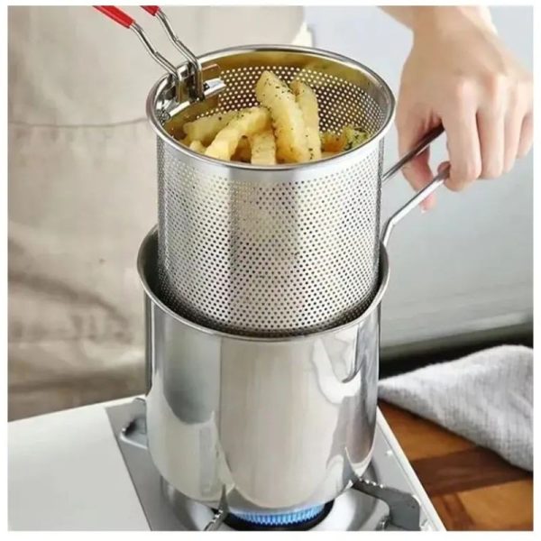 304 Stainless Steel Deep Fryer Pot with Strainer - 1200ML Heavy-Duty Frying Pan