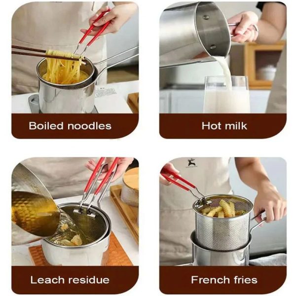 304 Stainless Steel Deep Fryer Pot with Strainer - 1200ML Heavy-Duty Frying Pan