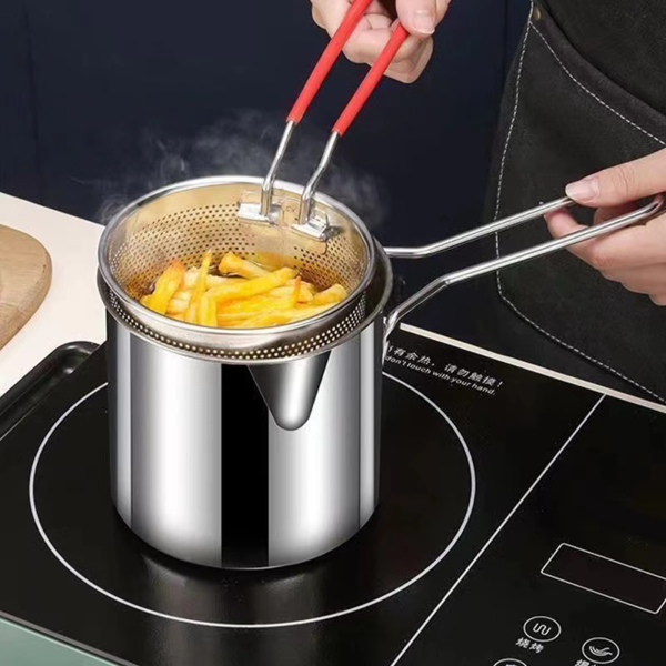 304 Stainless Steel Deep Fryer Pot with Strainer - 1200ML Heavy-Duty Frying Pan