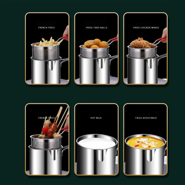 304 Stainless Steel Deep Fryer Pot with Strainer - 1200ML Heavy-Duty Frying Pan