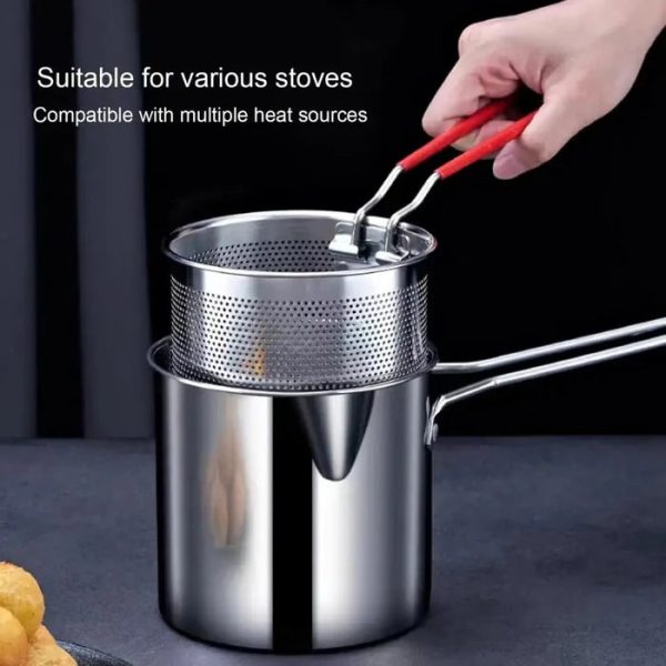 304 Stainless Steel Deep Fryer Pot with Strainer - 1200ML Heavy-Duty Frying Pan