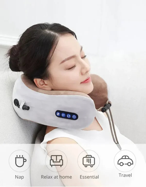 USB Charging Massage U-Shaped Pillow - Electric Neck & Shoulder Massager with Heat Therapy