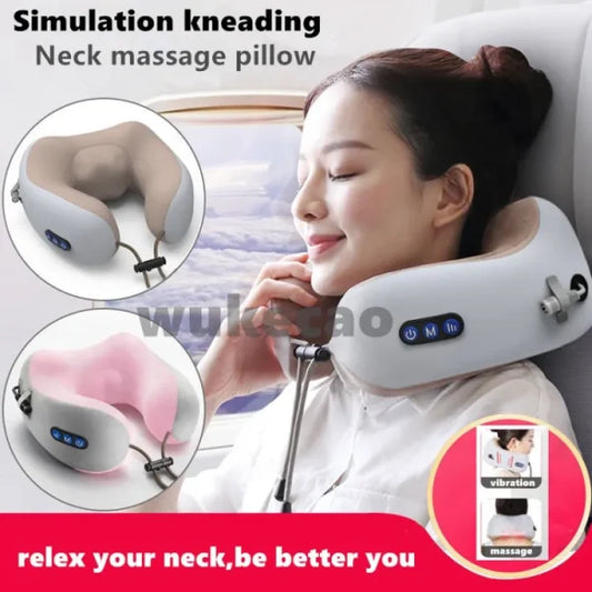 USB Charging Massage U-Shaped Pillow - Electric Neck & Shoulder Massager with Heat Therapy