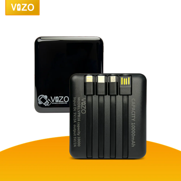 Vizo VPB16 - 10,000mAh Compact Power Bank with Built-in Cables